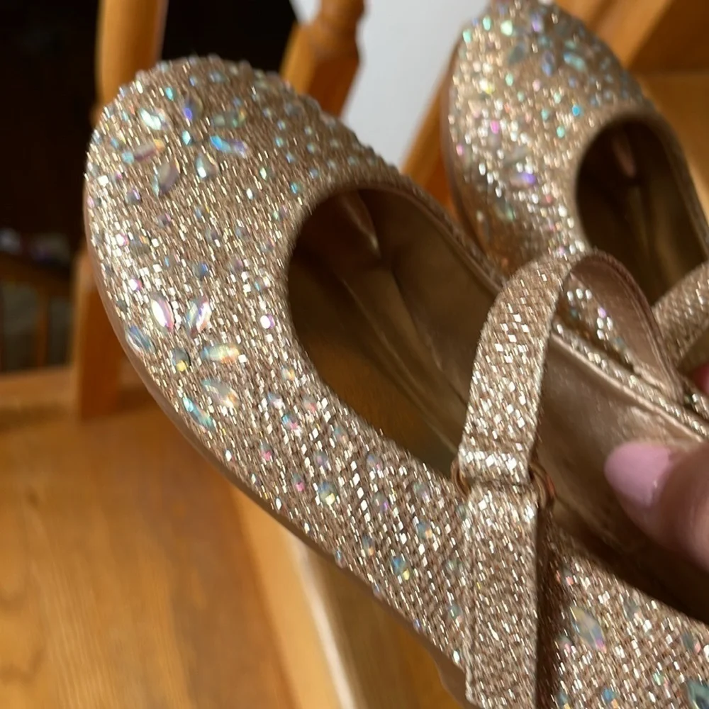 Toddler Girl Mary Jane Gold  rhinestone ballet flats Sz 7 Holiday New Years